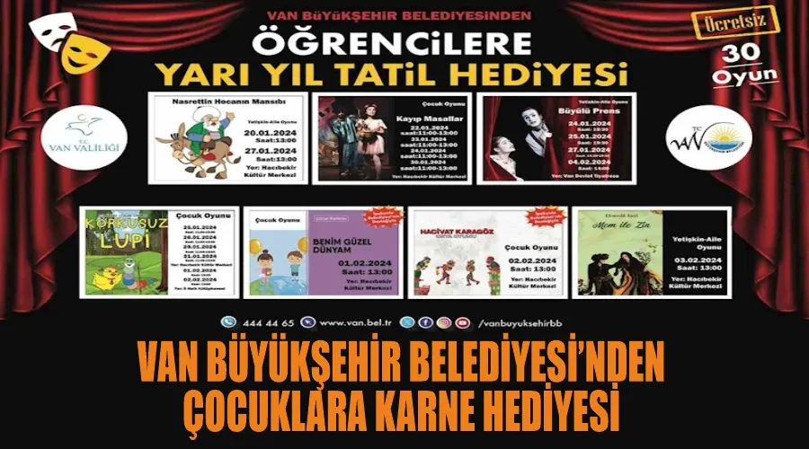 Van Büyükşehir Belediyesi’nden çocuklara karne hediyesi