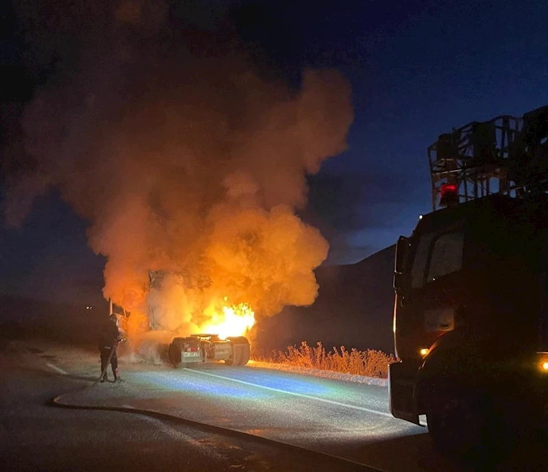 Van’da seyir halinde tır alev alev yandı